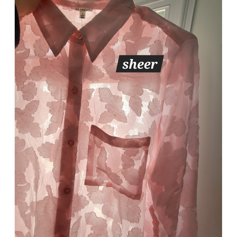 En Creme Sheer Chiffon Button Down Long Sleeve Blouse Women's Size Small Pink - Picture 4 of 8